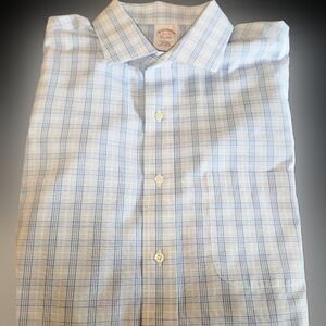 Brooks Brothers Cotton Shirt Mens 16 1/2-35 Blue Plaid Dress Long Sleeve